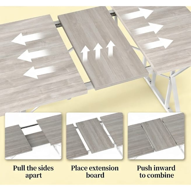 Expandable Dining Table Meeting Table, Wood Kitchen Table, Home Office Table with Trestle Base, Seats 4-6