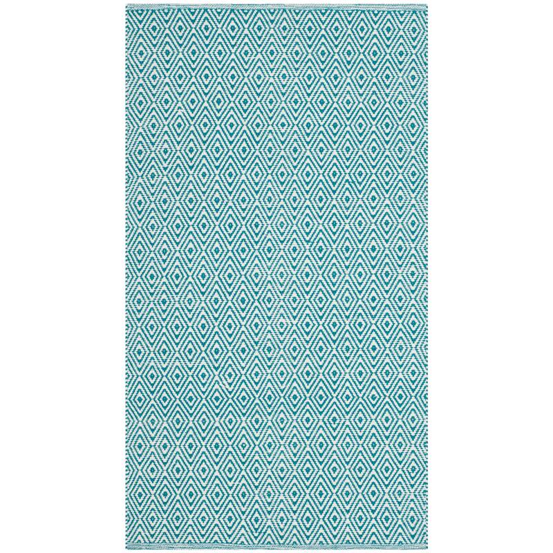 SAFAVIEH, Handmade Flatweave Montauk Brice Casual Cotton Rug - 2'6" x 4' - Ivory/Turquoise