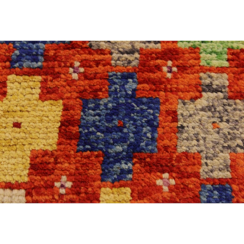 Shabby Chic Balochi Medina Orange/Blue Hand Knotted Wool Rug - 4'10'' x 6'7''
