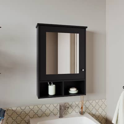 Medicine Cabinet 29" H, with 5 Shelves, 1 Door, and 1 Mirror, Black