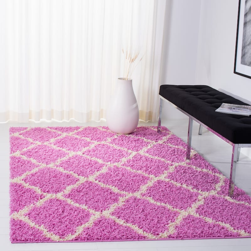 SAFAVIEH Dallas Shag Hacer Trellis 1.5-inch Thick Rug - 9' x 12' - Pink/Ivory - Runner/Rectangle