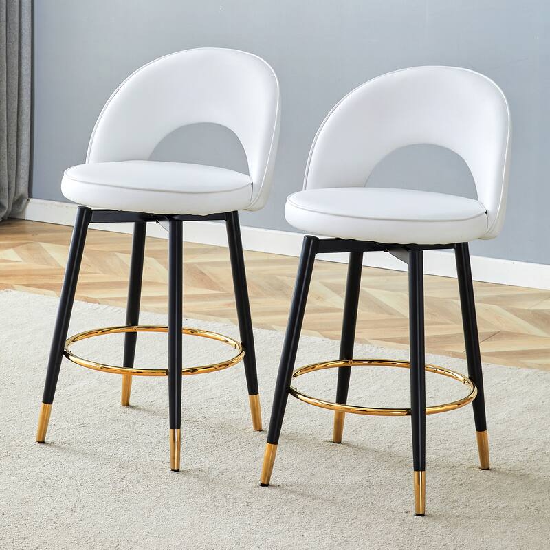 Roomfitters Swivel PU Bar Chairs with Black Metal Legs, 360° Adjustable Upholstered Set of 2 for Home or Kitchen