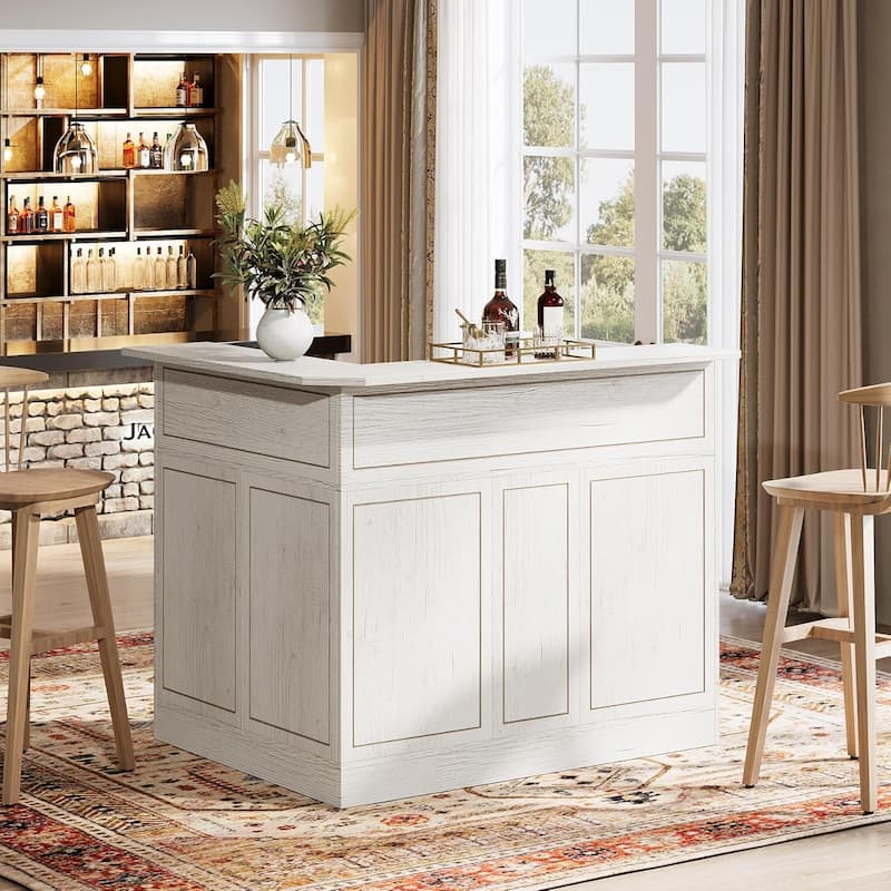 L-Shaped Bar Cabinet, 4-Tier Corner Bar Unit with Stemware Racks