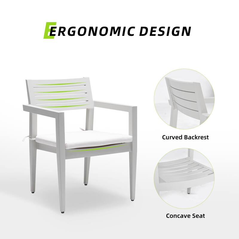 GDFStudio - Matte White & Grayish 7-Piece Patio Aluminum Dining Set with Sunbrella Cushions