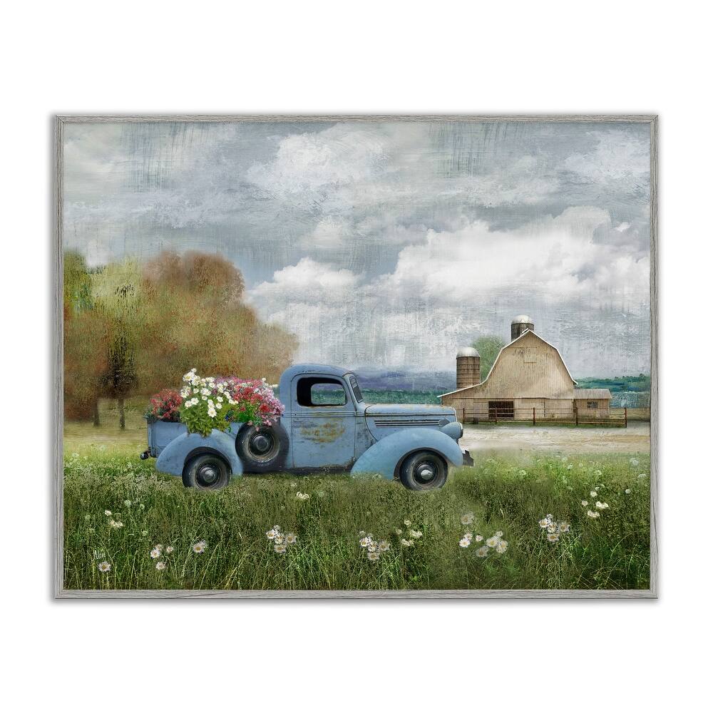 Stupell Vintage Blue Truck Flower Bouquet Cloudy Sky Farmhouse Framed Wall Art - Multi-Color