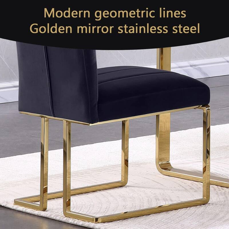Velvet Dining Chairs with High Back and Polished Metal Legs