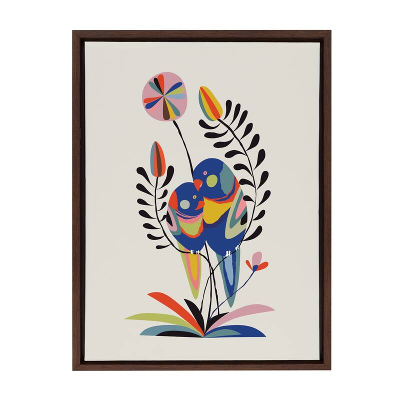Kate and Laurel Sylvie Rainbow Lorikeet Framed Canvas by Rachel Lee - 18x24 - Plastic - Walnut