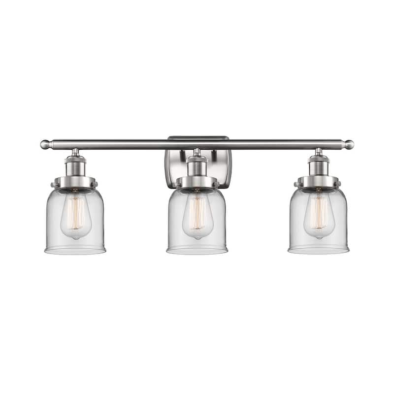 Innovations Lighting Small Bell 3 Light 26" Wide Vanity Light - Brushed Satin Nickel / Clear