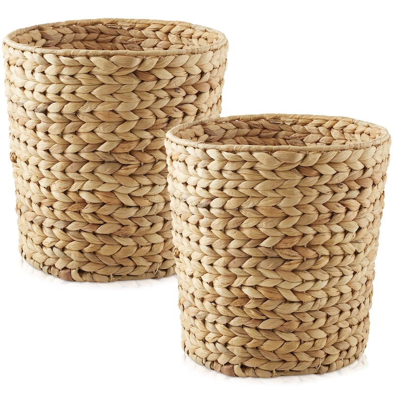 Set of 2 Water Hyacinth Waste Baskets Natural Woven Trash Can Bins - Tan - 2 Pack - Tan - 2 Pack