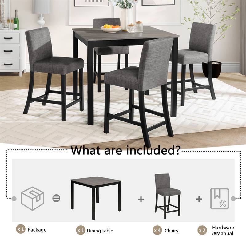 5-Piece Wooden Counter Height Table Set with 4 Chairs for Kitchen, Dining Room