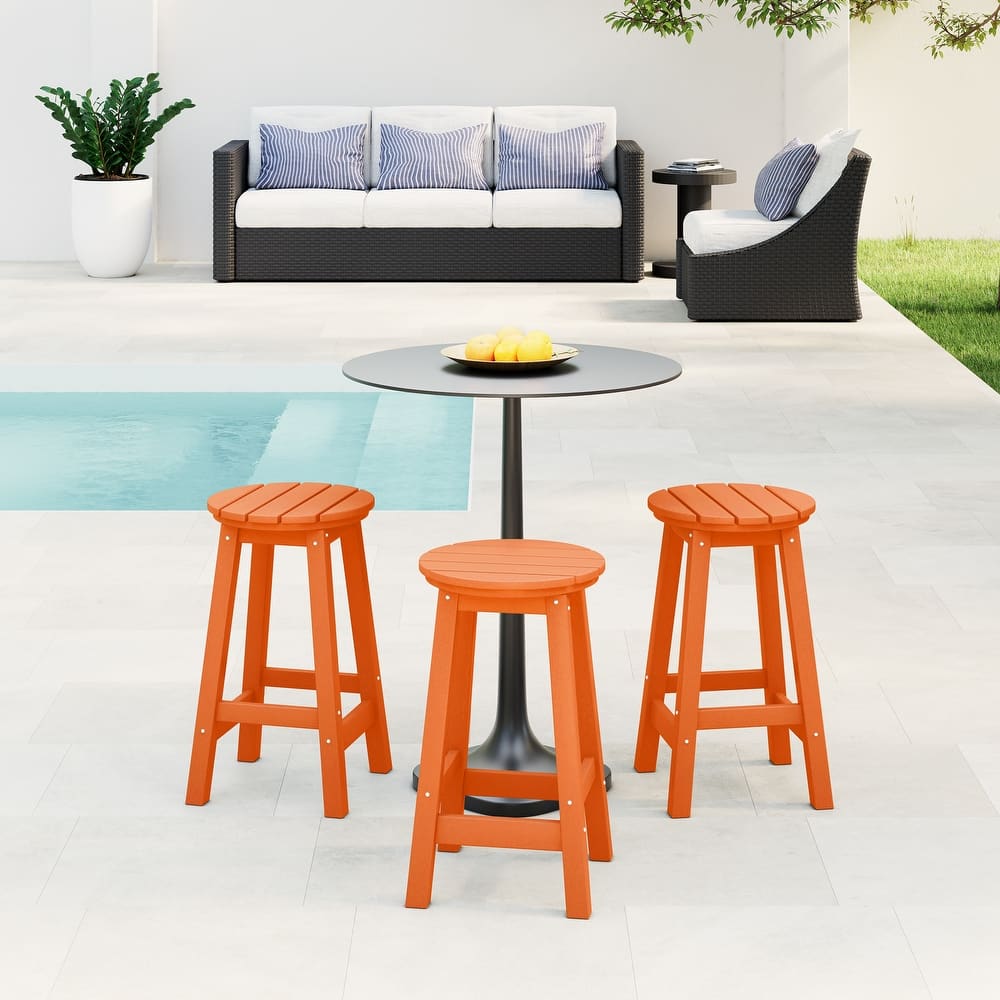 Laguna Hdpe All Weather Outdoor Patio 24" Round Counter Stool (Set Of 3)