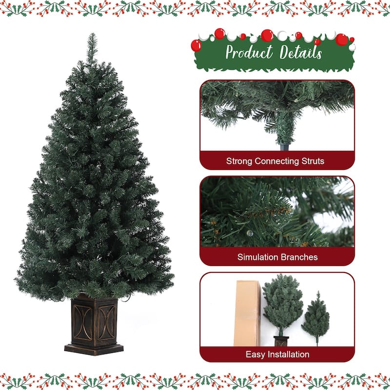 2Pcs 4.5 Ft Artificial Christmas Tree with 300 Warm White LED Lights and Potted Base Holiday Xmas Tree
