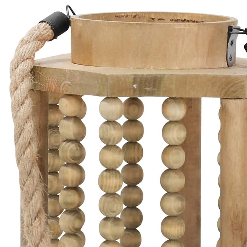 Sagebrook Home Wooden Lantern with Rope Detail - Cozy Home Lighting Decor - 6.75" x 7.75" x 11"