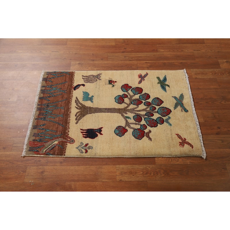 Traditional Kazak Oriental Foyer Rug Handmade Yellow Wool Carpet - 2'0"x 3'0"