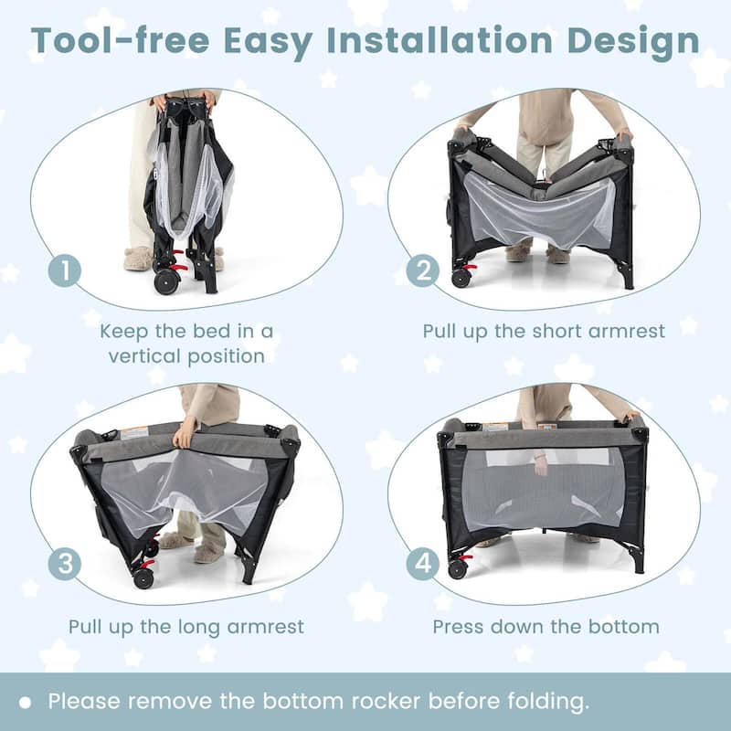 Honeyjoy 5-in-1 Baby Crib with Adjustable Height Soft Mattress - See Details