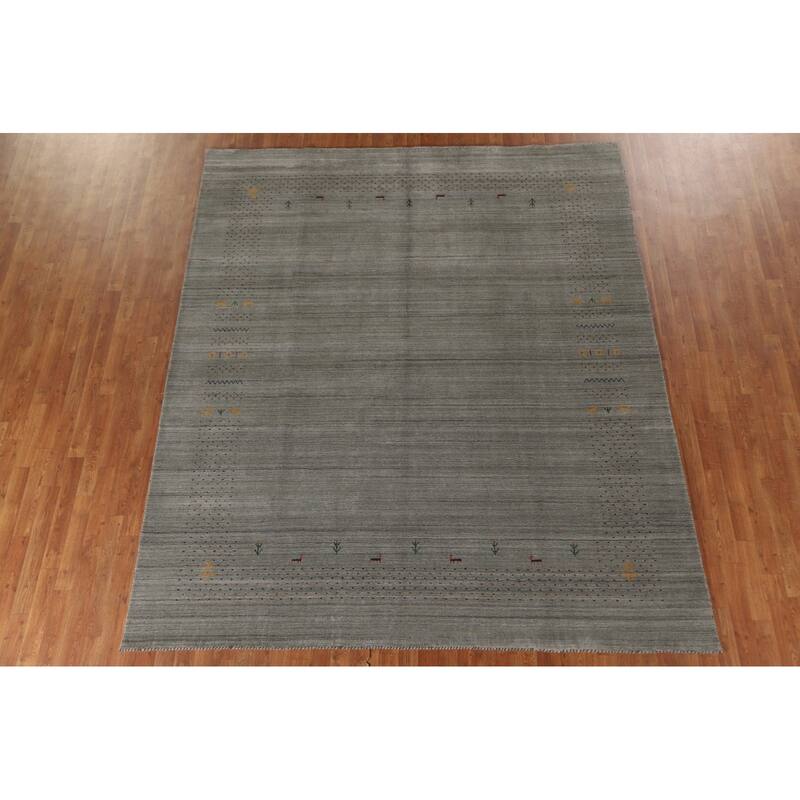 Grey Tribal Gabbeh Indian Area Rug Hand-Knotted Wool Carpet - 8'3"x 9'9"