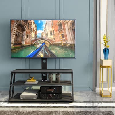 Black Angle And Height Adjustable Tempered Glass TV Stand