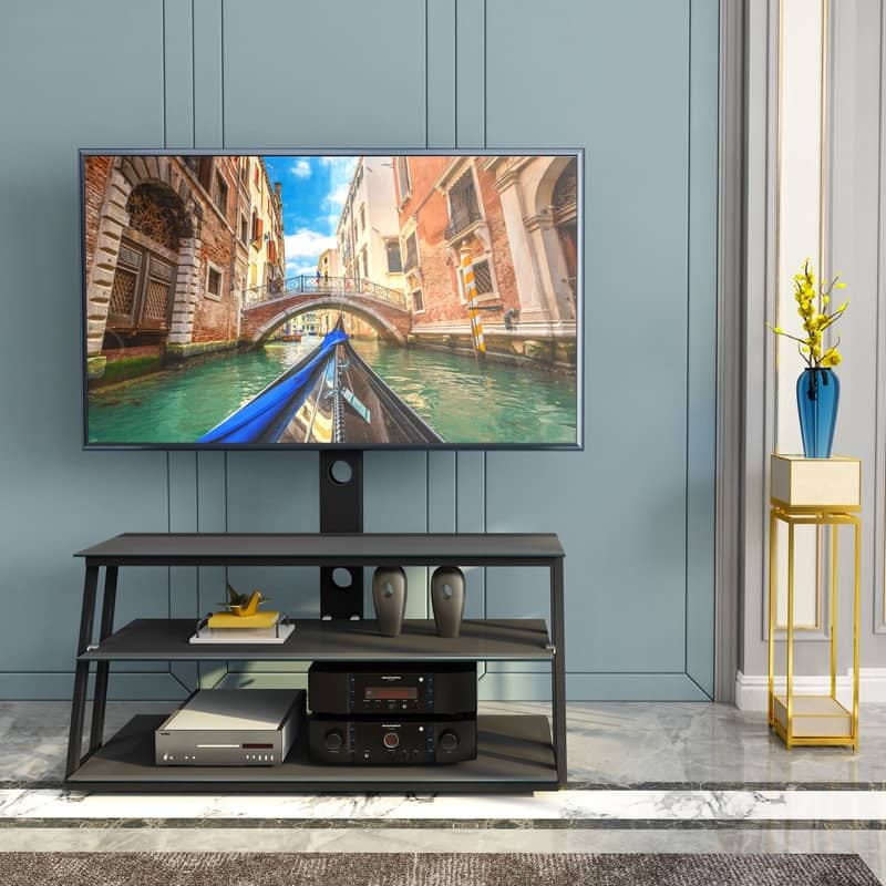Black Angle And Height Adjustable Tempered Glass TV Stand
