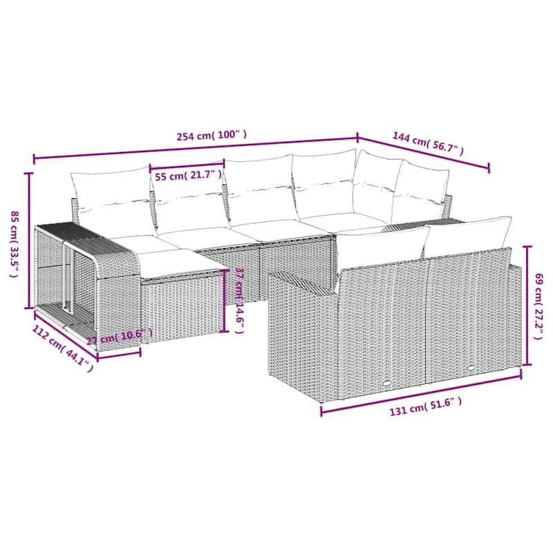 vidaXL Patio Sofa Set with Cushions Outdoor Furniture 10 Piece Poly Rattan