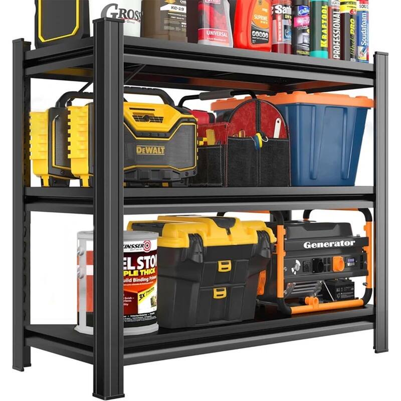 3-Tier Adjustable Metal Storage Rack, Black, 31.5/63"H