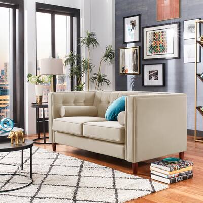 Beverly Tuxedo Faux Leather Loveseat with Accent Pillows by iNSPIRE Q Bold