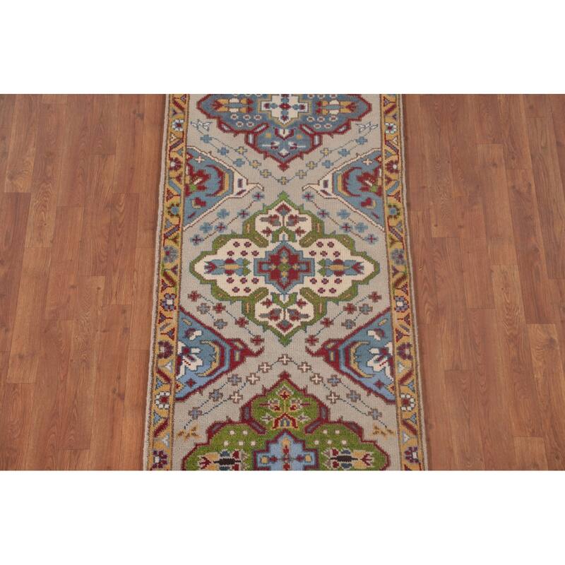 Gray Geometric Kazak Oriental Accent Rug Handmade Wool Carpet - 2'7"x 5'11"