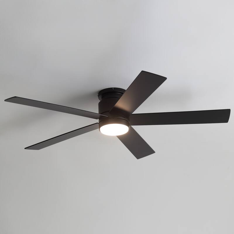 52-inch Black Flush Mount Ceiling Fan with LED Light and Remote