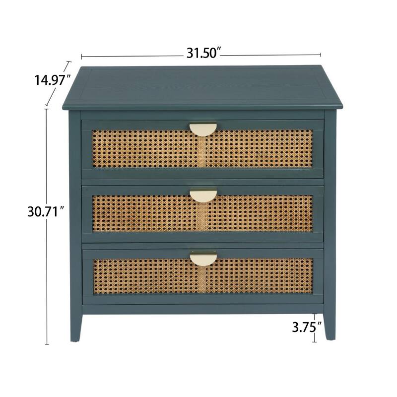 3 Drawer Cabinet,Natural rattan,American Furniture,Suitable for bedroom, living room