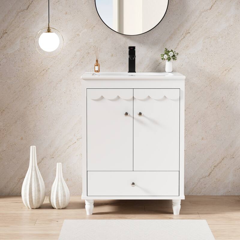 Lace Trim Freestanding Bathroom Vanity Set - Perfect for Bathrooms - White - 24in