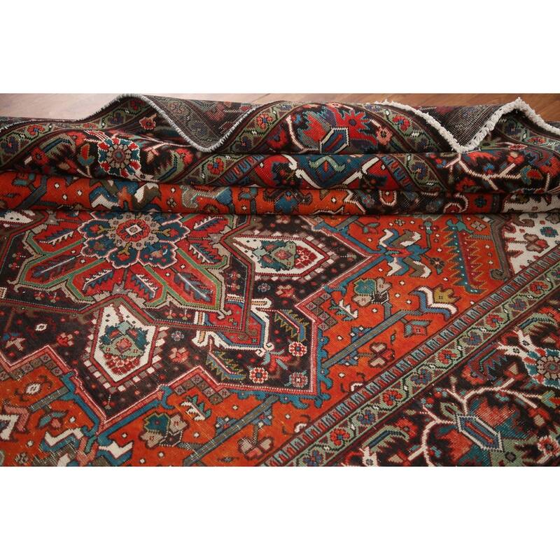 Hand Knotted Oriental 100% Wool Carpet Traditional Medallion Red Heriz Area Rug - 10' 7'' X 7' 2''
