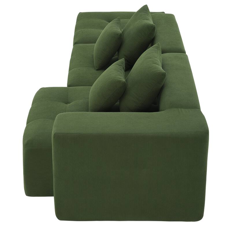 105.5" Corduroy L-Shaped Modular Sectional Sofa with Wide and Deep Seat, Tufted Design, and No Assembly Required