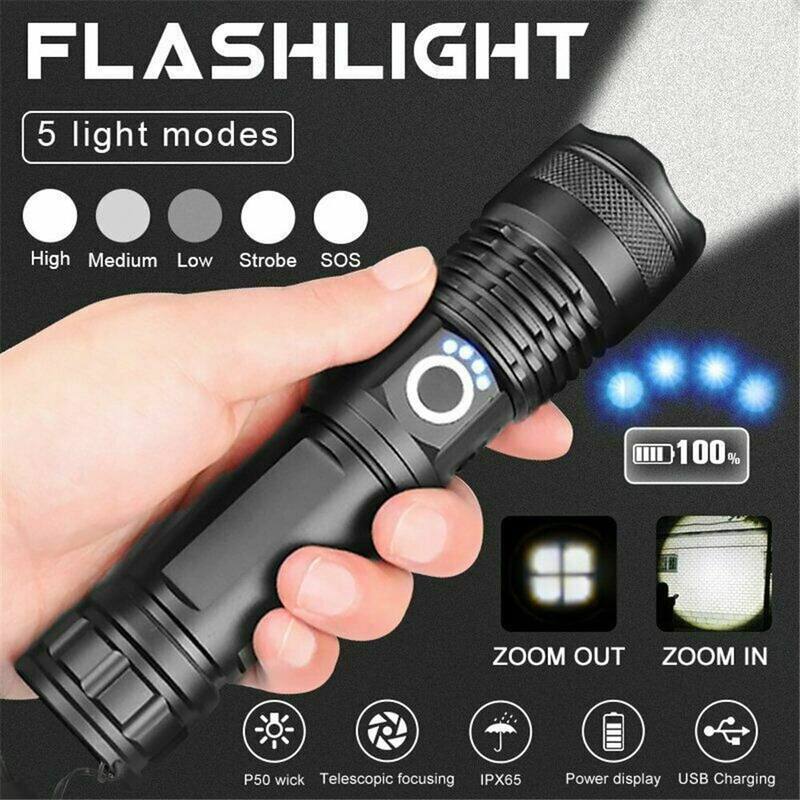 90000 Lumens Powerful Flashlight - Black