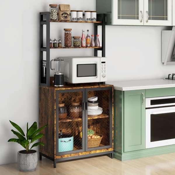 Yoobure Baker's Rack With Power Outlet, Microwave Stand With Storage, Kitchen St