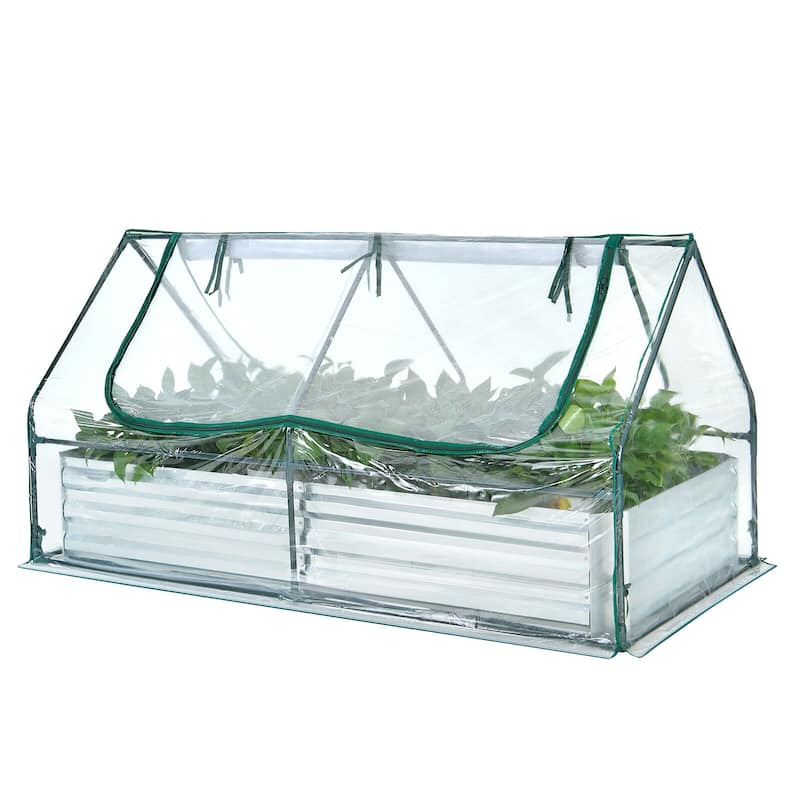 Gymax Galvanized Steel Raised Garden Bed Metal Planter Box Kit w/ Mini
