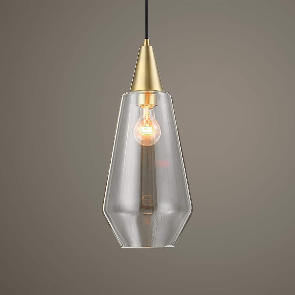 Antique Brass Glass Hanging Pendant Ceiling Light Fixture - 17.75"