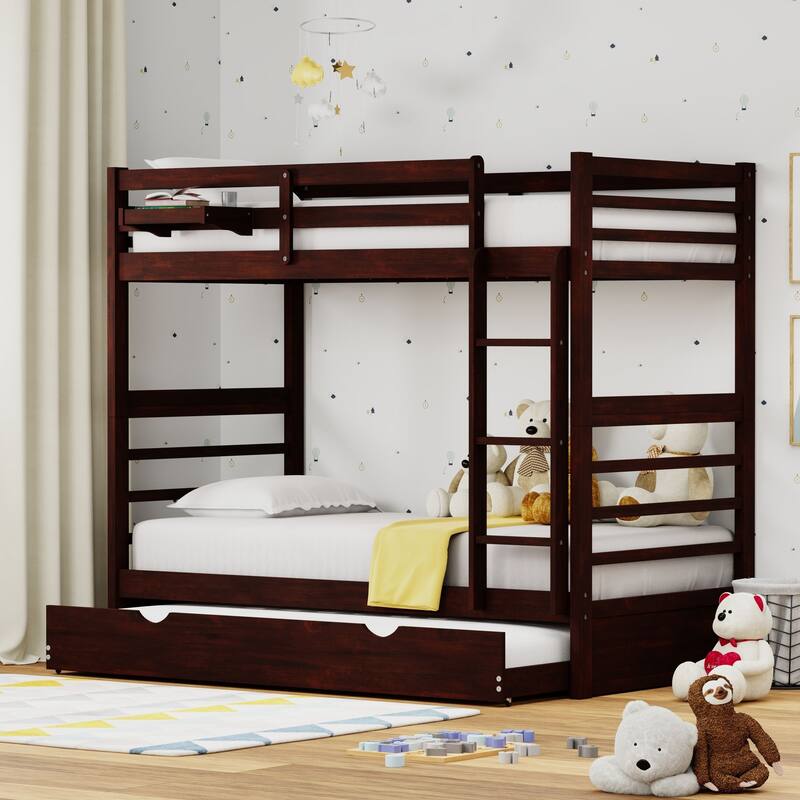 Plana Wood Bunk Bed, Hanging Nightstand and Trundle - Espresso - Twin-over-Twin
