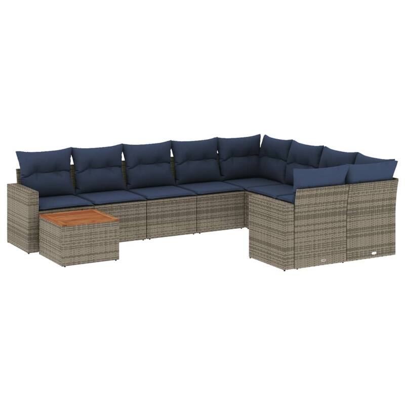 vidaXL 10 Piece Patio Sofa Set with Cushions Black Poly Rattan - 24.4" x 24.4" x 27.2"