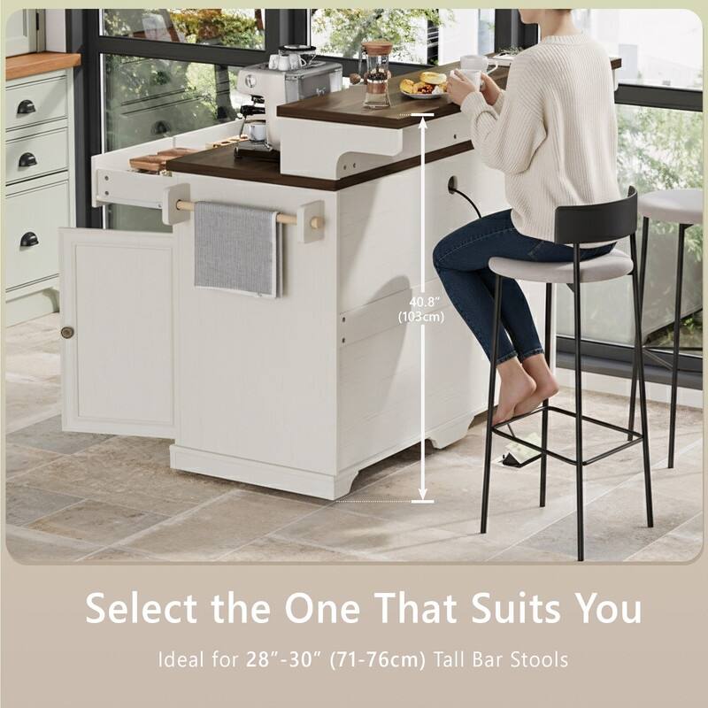 Farmhouse 53.2" Kitchen Island with Power Outlet, Rolling Island Table, Bar Cabinet with Storage 4 Door Shelves and 3 Drawers