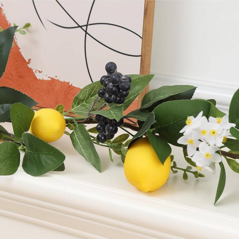 18 inch Spring Summer Sunflowers Wreath, 6 FT Artificial Lemon Garland