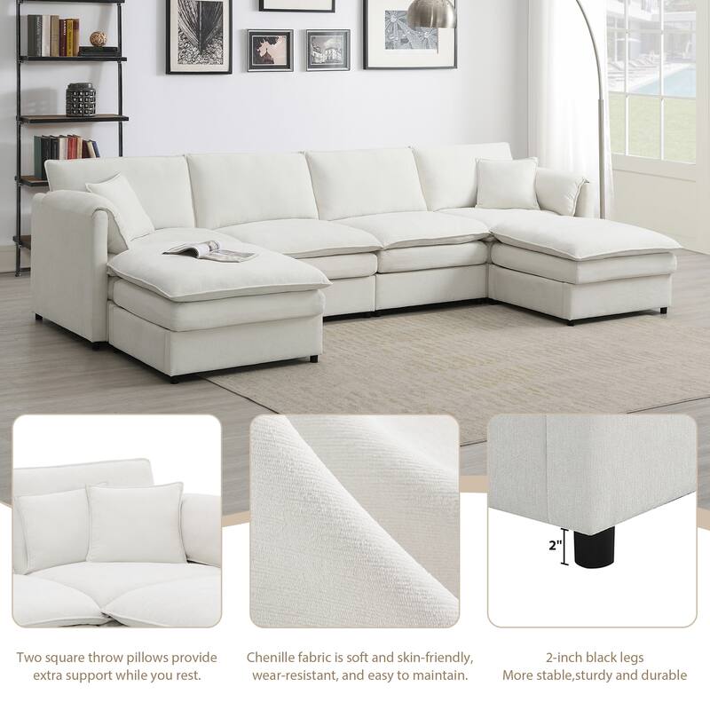 134" Chenille Modular Sectional Sofa,U Shaped Cloud Couch Set with Double Cushions