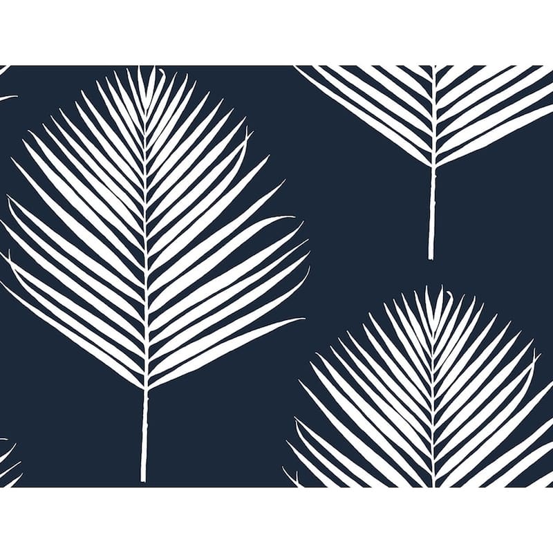 Luxe Haven Maui Palm Peel and Stick Wallpaper - 27 in. W x 18 ft. L - Midnight Blue & White