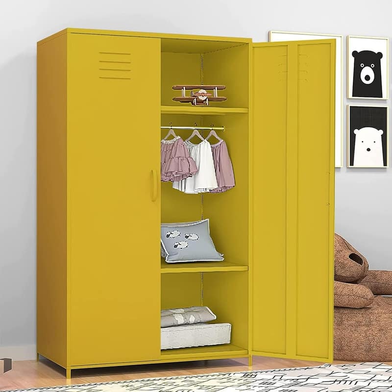 Double Doors Metal Locker Cabinet Storage with Hanging Rod and Shelves for Bedroom School Classroom