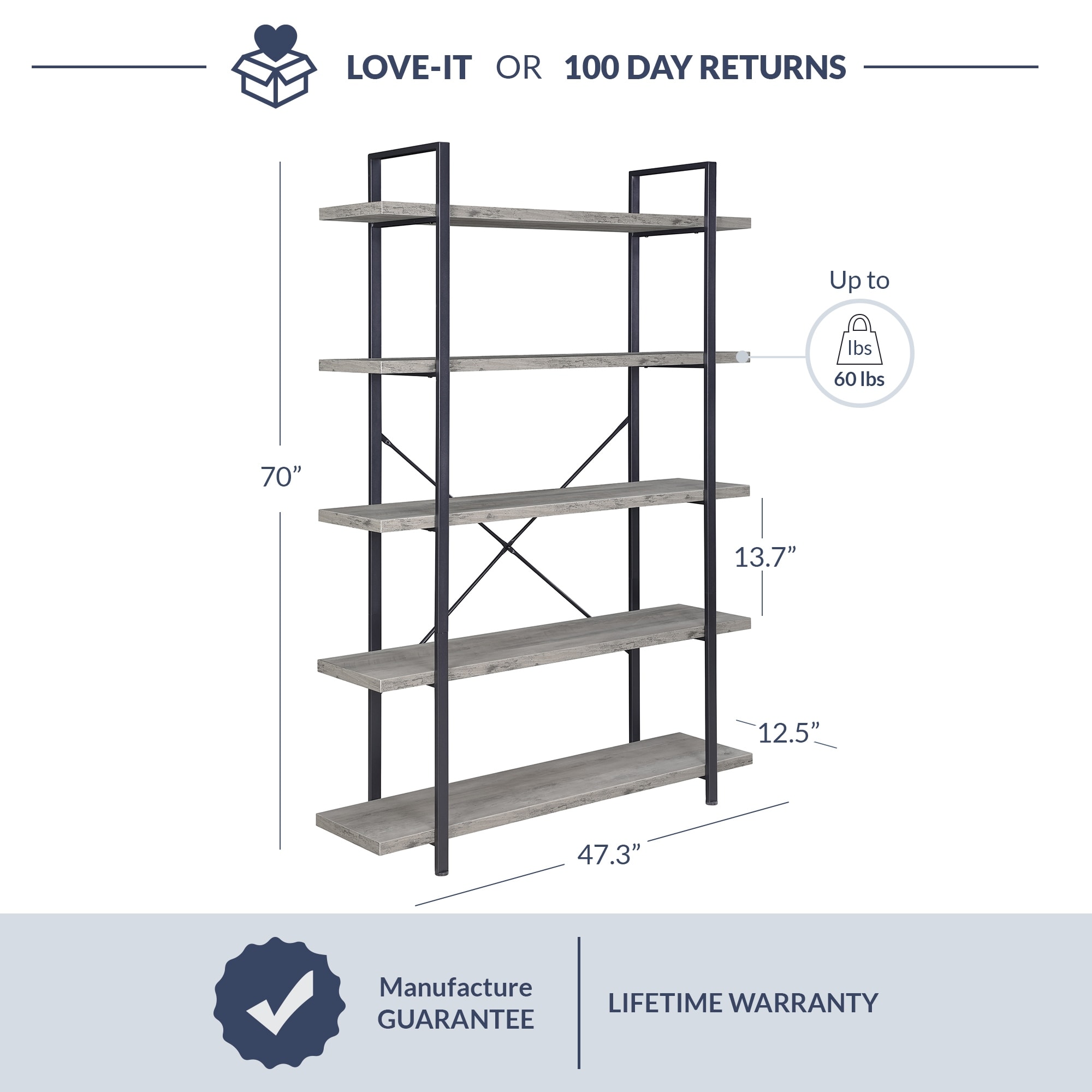 BELLEZE Bookshelf Open Wide Office Etagere Wood Metal Bookcases