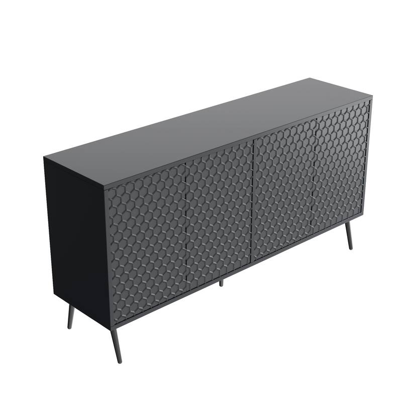Modern Honeycomb Storage Cabinet Sideboard with Two-Tone Finish, Entryway Accent Cabinet with Adjustable Shelves