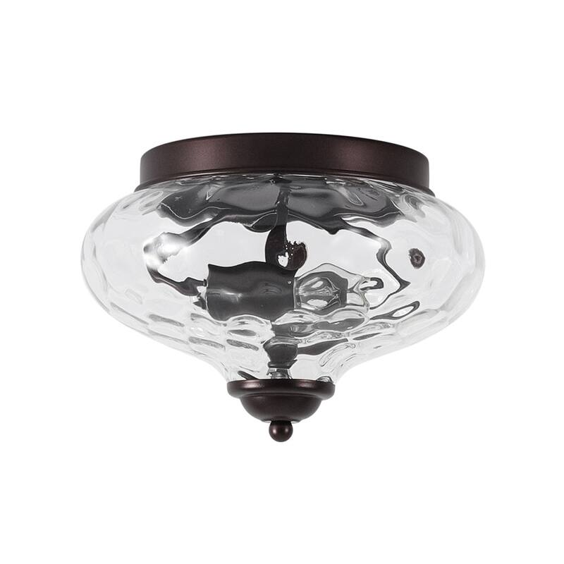 Modern Farmhouse 2-light Water Pattern Hammered Glass Flush Mount 9in