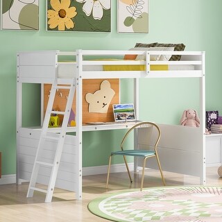 Modern Versatility Full size Wooden Loft Bed with Desk and Writing Board, No Box Spring Required, Maximized space