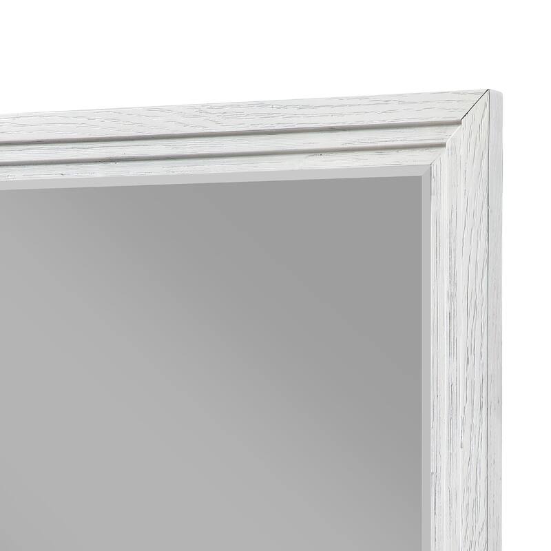 Leva Dresser Mirror, Distressed White Wood, Beveled Glass, 38 Inch - Distressed White