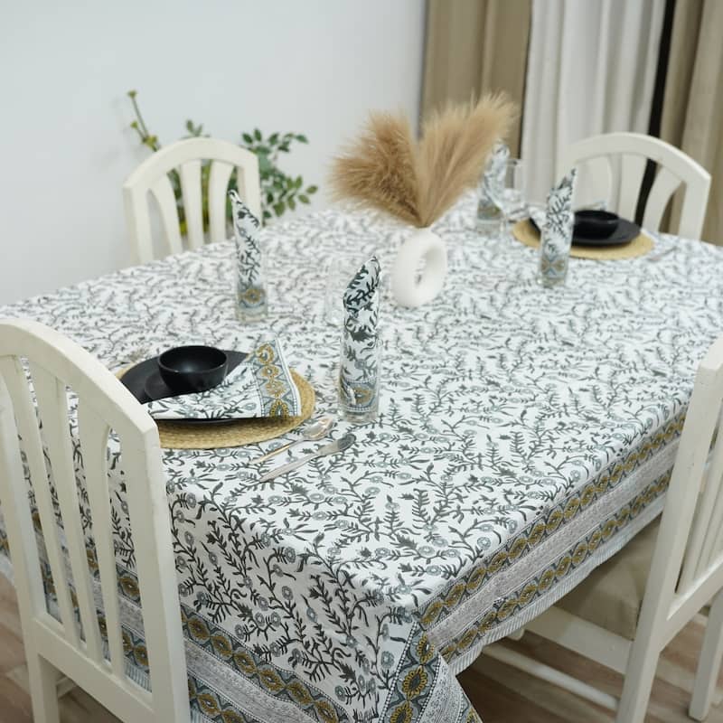 Fabdivine Floral Cotton Table Cover or Cloth Handmade Block Print for Dining & Home Décor Accent