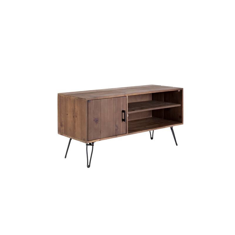 Modern Minimalist TV Stand, Retro Made From Recycled Wood TV Stand with 2 Open Shelves, for Living Room