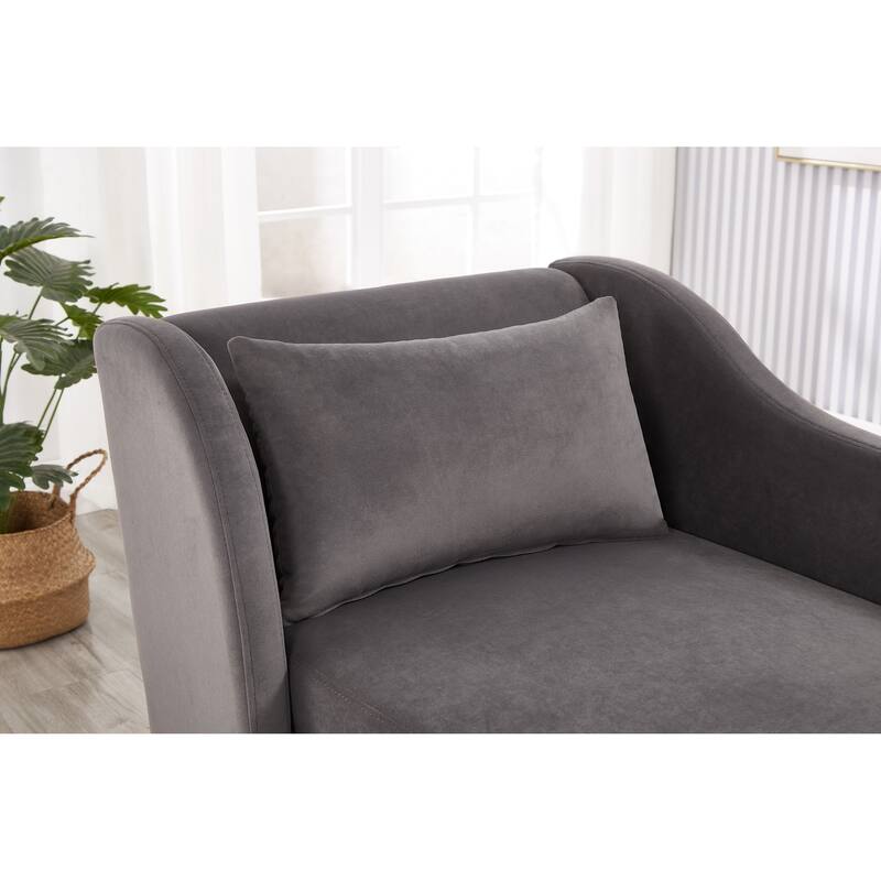 GDFStudio - Velvet Chaise Lounge with Removable Pillow and Gold-Trimmed Wooden Legs